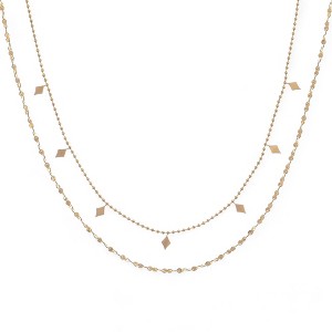 Anna-Kaci Women's Double Layer Gold Tone Necklace with Diamond Shape Charms Layered Chain Design- Gold - 1 of 4