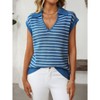 Women's V-Neck Sleeveless Knit Top Striped Collared Sweater for Casual Style - 4 of 4