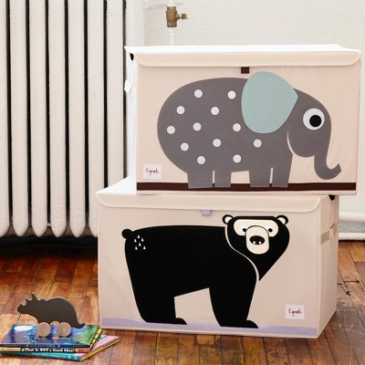 Bear Design Beige and Black Polyester Toy Chest