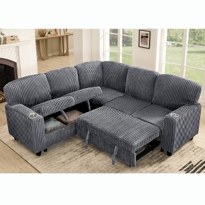 AZL1 Life Concept Sofas L-Shaped Sectional Sofa Bed with Pull-Out Storage, 5-Seat, Living Room, Apartment, Corduroy Fabric, Grey, 81"*81"*33" - 1 of 4