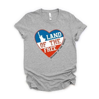 Simply Sage Market Land Of The Free Heart Short Sleeve Tee - L - Heather Grey