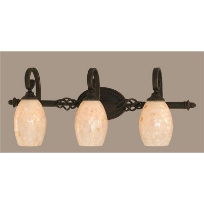 Toltec Lighting Elegante 3 - Light Vanity in  Dark Granite with 5" Ivory Glaze Seashell Shade