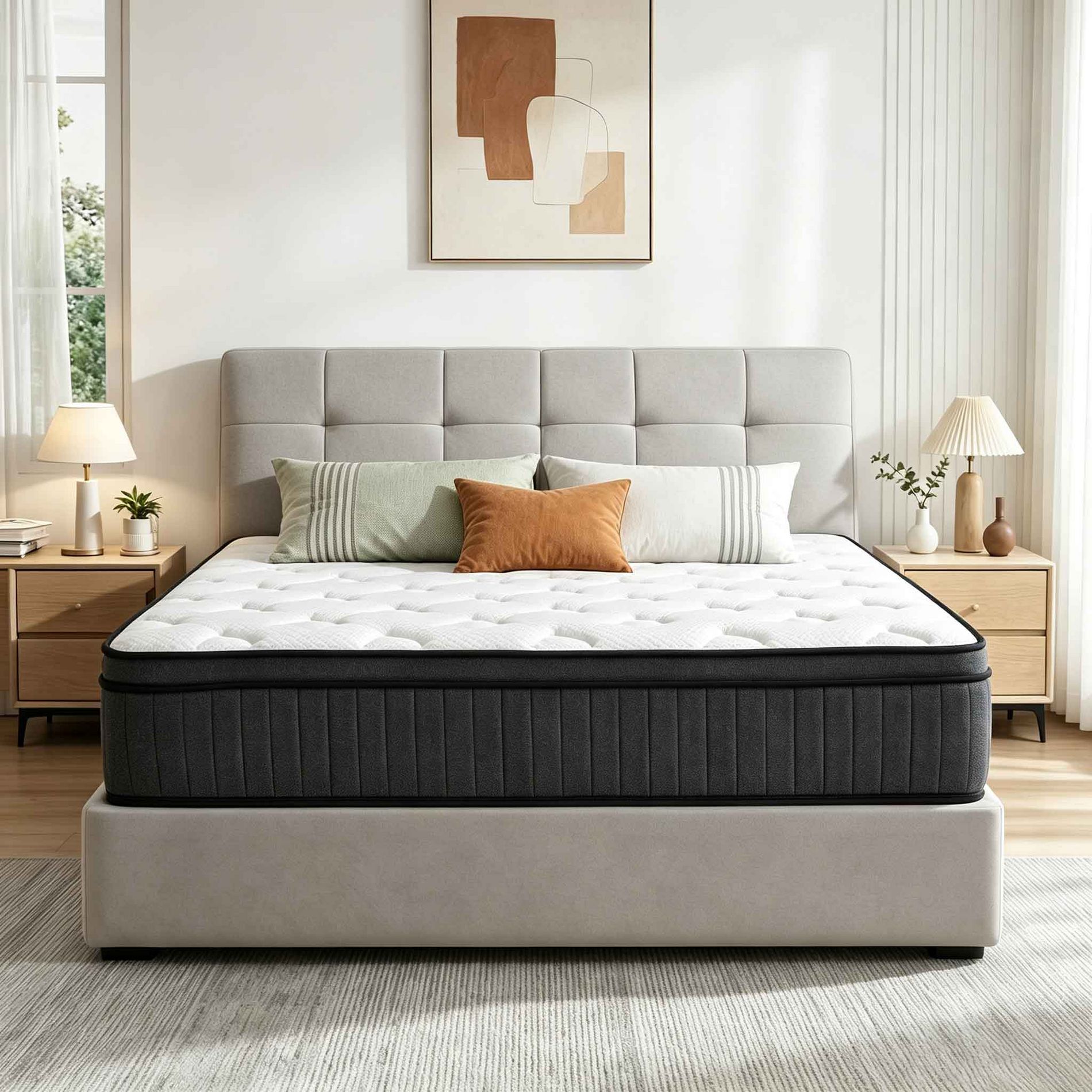Dyonery 14 Inch King Size Hybrid Mattress in a Box, White, Pocket Spring & Memory Foam Mattress, Medium Firm, Pressure Relief & Motion Isolation