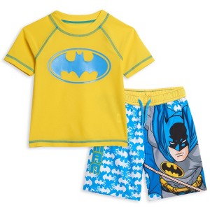 DC Comics Justice League Batman Toddler Boys Rash Guard and Swim Trunks Outfit Set - 1 of 4