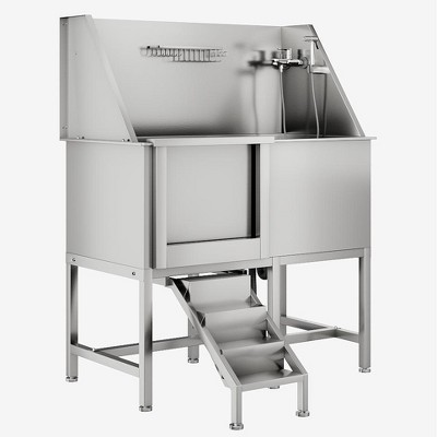 Stainless Steel Utility Sink, Dog Bathing Station, Large Dog Washing Station W/ Dog Bath Brush, Commercial Kitchen Sink, Wide Compartment, Outdoor