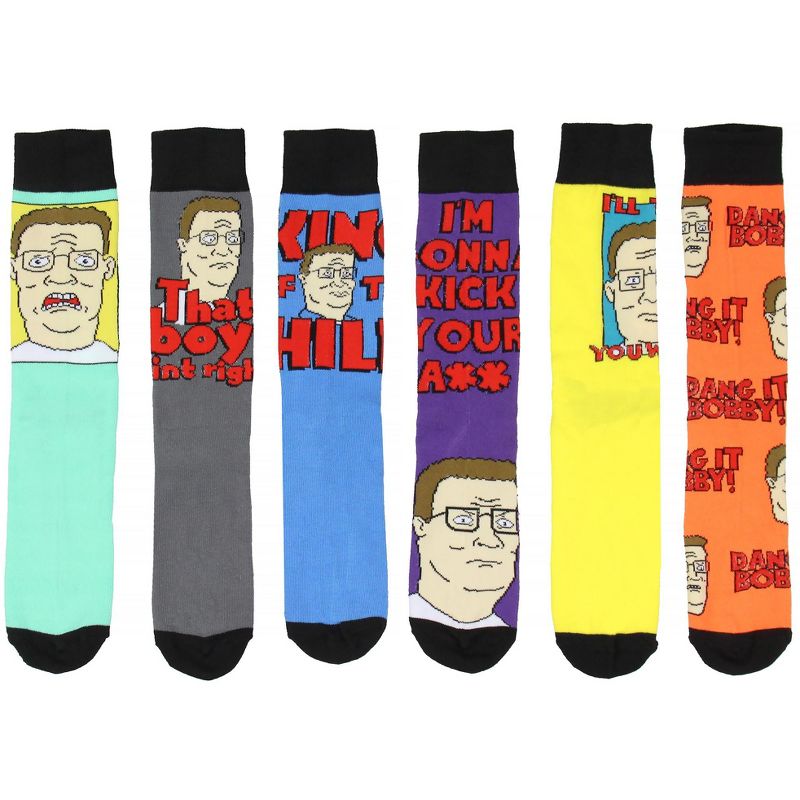 King Of The Hill Hank Hill Dang It Bobby! Crew Socks For Men 6 Pairs Multicoloured, 1 of 5