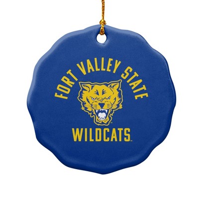 Fort Valley State University Wildcats Logo Porcelain Scalloped Holiday Christmas Tree Ornament