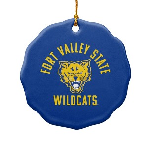 Fort Valley State University Wildcats Logo Porcelain Scalloped Holiday Christmas Tree Ornament - 1 of 4
