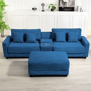 Hyleory 3 - Piece 112'' Corduroy Sectional Sofa with ottoman for  living room - 1 of 4