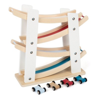 4 Level Toy Wooden Car Roller Ramp - Wooden Race Track Car Ramp Racer ...