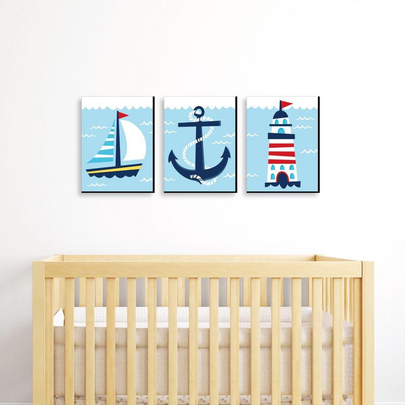 Big Dot of Happiness Lighthouse, Sailboat and Anchor - Boy Nursery Wall Art and Nautical Kids Room Decor  - 7.5 x 10 inches - Set of 3 Prints, 2 of 8