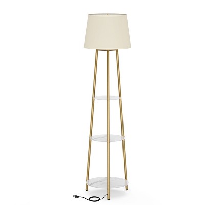 62" Tall LED Floor Lamp w Marble Shelves Corner Free Standing Lamp Reading Light