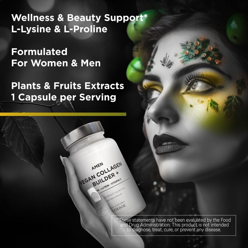 Amen Vegan Collagen Builder + Vitamin C, Biotin, Whole Foods, Beauty Supplement - 30ct, 4 of 8