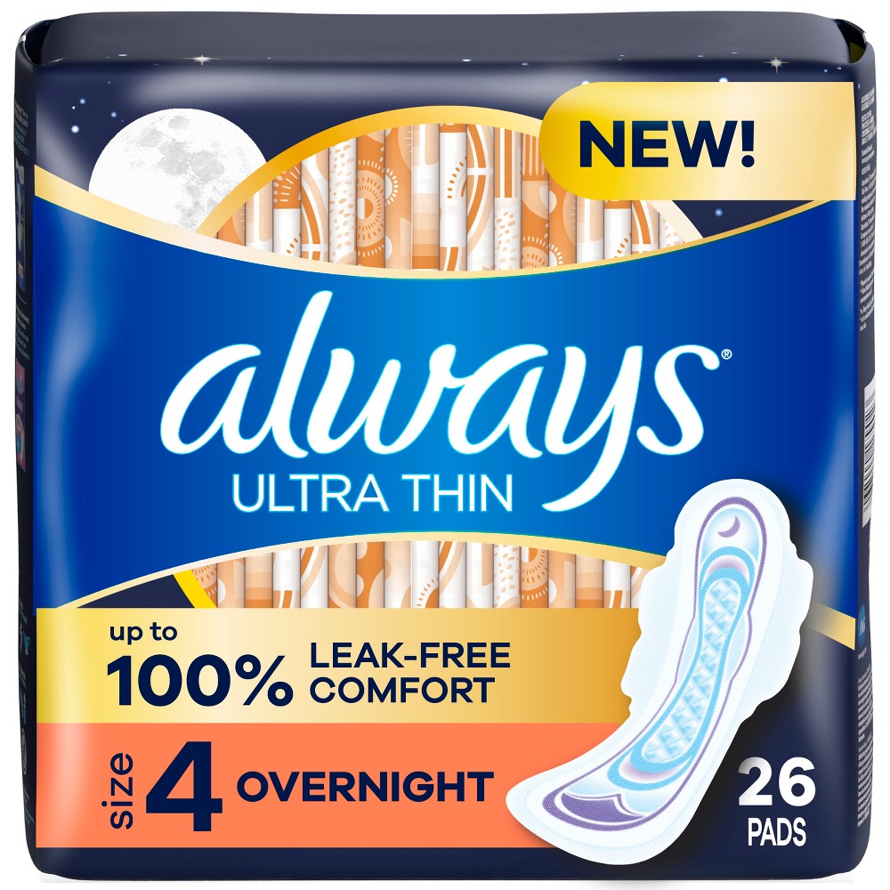 Always Ultra Thin Overnight Pads with Wings Unscented - Size 4 - 26ct