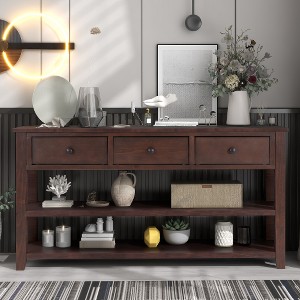 ACEPANO 50 in. W Retro Design Console Table with Two Open Shelves-Brown - 1 of 4
