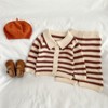 MyKids-Usa Baby Striped Pattern Lapel Knitted Cardigan With Pants Sets - 3 of 4