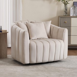 Hrinhom 40.4"W Oversized 360° Swivel Accent Barrel Chair,Upholstered Half Cozy Sofa with 3 Pillows - 1 of 4