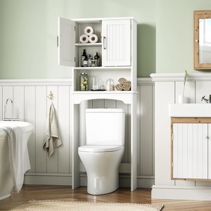 COZONY Over-the-Toilet Storage Cabinet, Freestanding Bathroom Organizer with Double Doors, Open Shelf & Anti-Tip Device, Space-Saving Small Cabinet - 1 of 4