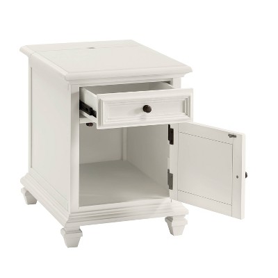 White Rectangular Wood Storage End Table with USB Ports