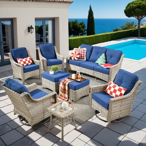 XIZZI OUTDOOR SWIVEL ROCKER SETS: 3-PC Rocker + Modular Sofa & Fire Pit Options - All-Weather Fabric, 8 Color Choices for Patio, Garden, Poolside - 1 of 4