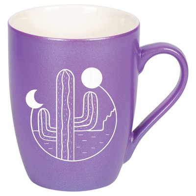 Elanze Designs 10 Ounce Ceramic Decorative Laser Engraved Giftable Novelty Tea Coffee Cup Mug Passion Purple Cactus Moon and Sun