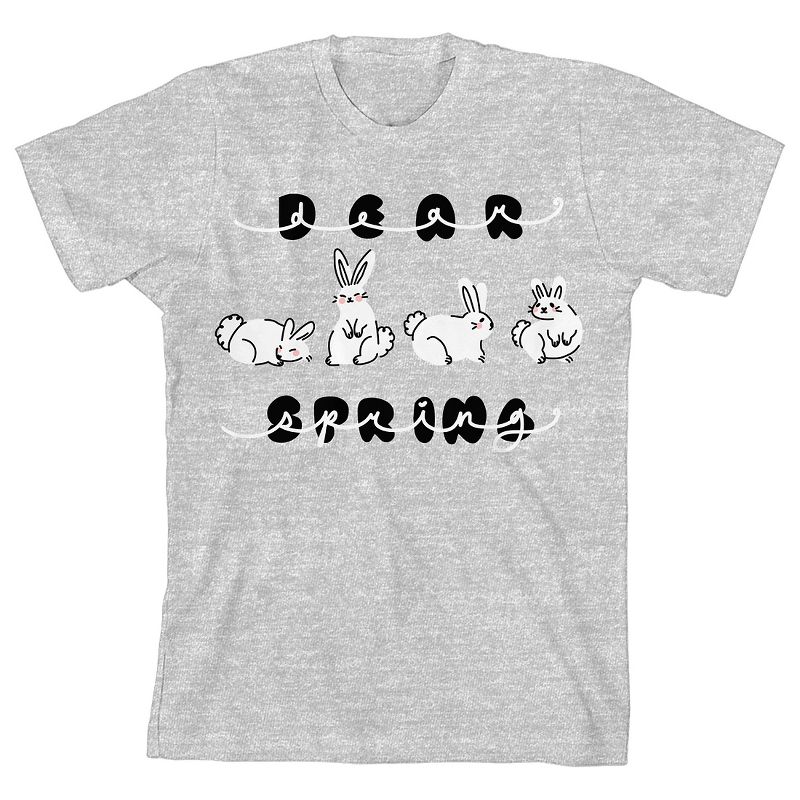 "Dear Spring" Balloon Letters With Cute Bunnies Youth Girl's Heather Gray Short Sleeve Crew Neck Tee, 1 of 3