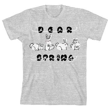 "Dear Spring" Balloon Letters With Cute Bunnies Youth Girl's Heather Gray Short Sleeve Crew Neck Tee