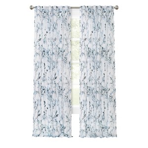 Kate Aurora 2 Piece Shabby Chic Cherry Blossom Designed Airy Sheer Rod Pocket & Back Tab Curtain Panels - 1 of 3