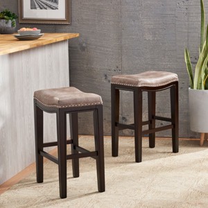 Set of 2 Studded 26 Inch Counter Height Bar Stools with Black Wood Frame , Upholstered Kitchen Chairs-The Pop Home - 1 of 4