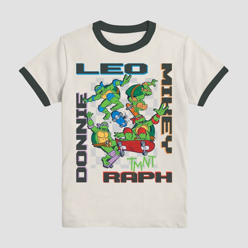 Boys&#39; Teenage Mutant Ninja Turtles Vintage Ringer Short Sleeve Graphic T-Shirt - Off White, 1 of 6