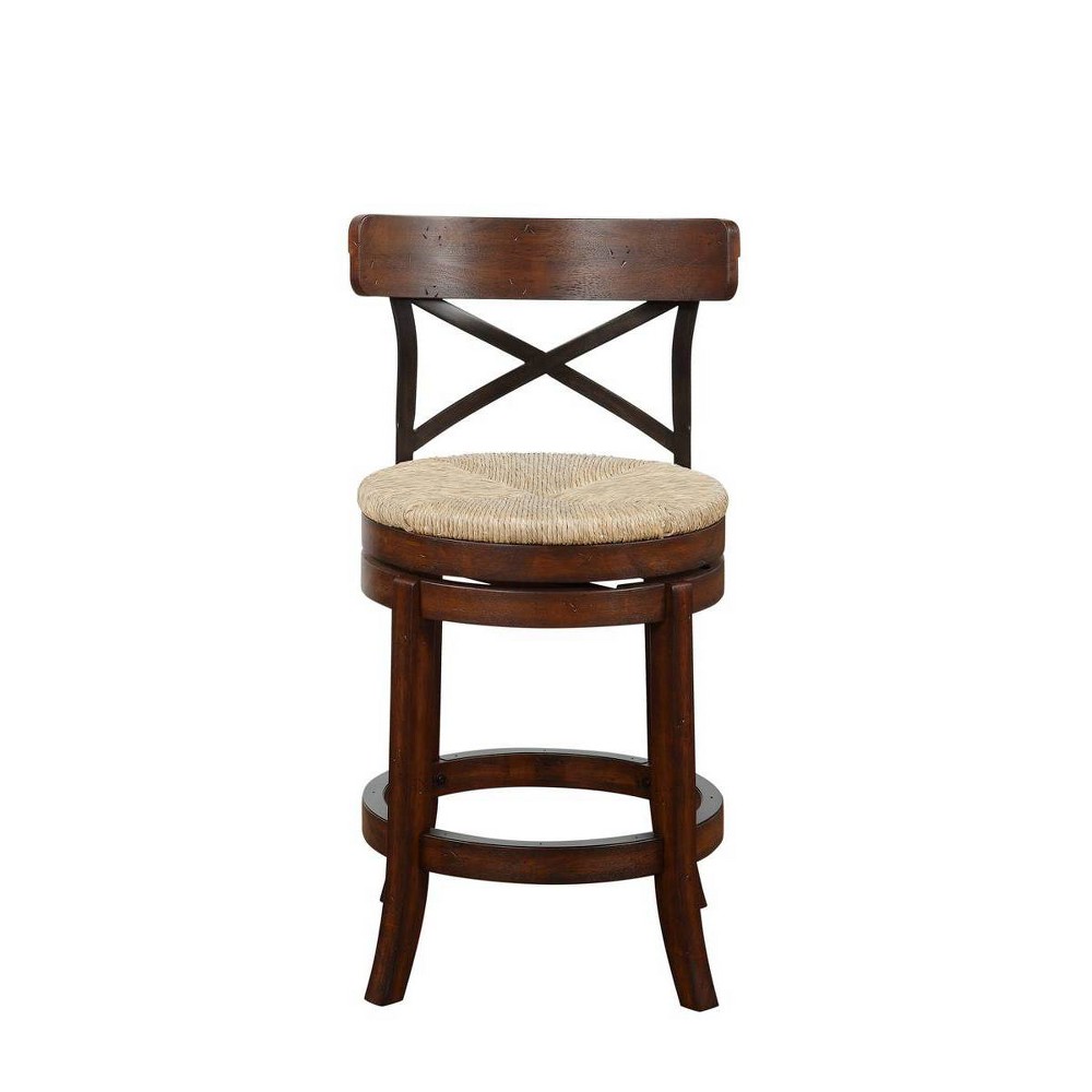 Photos - Chair 24" Myrtle Counter Height Barstool Mahogany - Boraam: Swivel, Rush Seat, Wood Frame