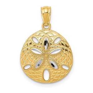 Black Bow Jewelry 14k Yellow Gold and White Rhodium Sand Dollar Pendant, 15mm or 19mm - 1 of 4