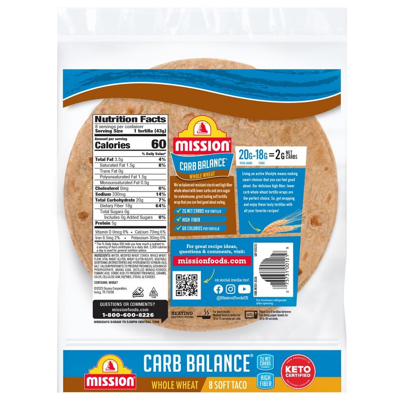 Mission Taco Size Carb Balance Whole Wheat Tortillas - 12oz/8ct, 3 of 12