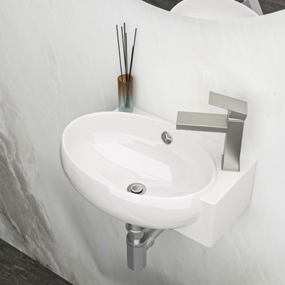 ONWITH 16x11 Inch White Ceramic Rectangle Wall Mount Bathroom Sink with Single Faucet Hole