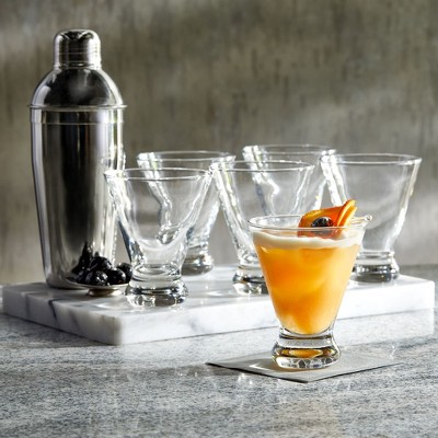 Clear Glass Stemless Martini Cocktail Set, 10 oz, Set of 6