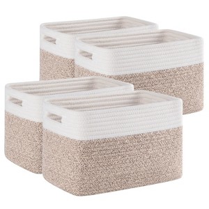 Aoibox Woven Storage Baskets for Organizing Durable Cotton Rope Bin for Shelves Toys Clothes Towels 4 Pack Brown White - 1 of 4