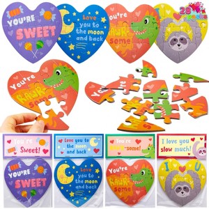 Joyfy 28 Packs Valentines Day Heart Jigsaw Puzzle with Cards Set for Kids' Classroom Exchange Gifts Valentine's Party - 1 of 4
