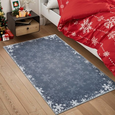 Christmas Snowflake Area Rug, Indoor Floor Carpet Washable with Non Slip Backing, Low Pile Stain Resistant Floor Mat for Living Room, Nursery