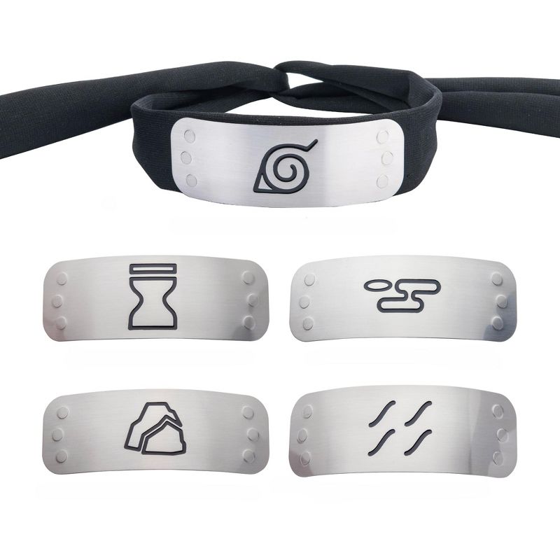 SalesOne LLC Naruto Cosplay Headband Replica Set With 4 Interchangeable Village Metal Plates, 1 of 7