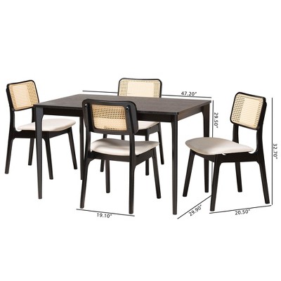 Dannon Black and Cream Oak 5-Piece Dining Set with Woven Rattan Backrests