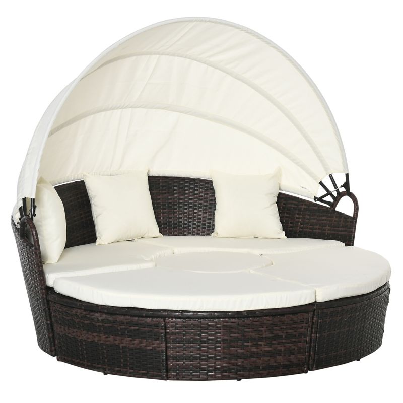 Outsunny Round Daybed, 4-piece Cushioned Outdoor Rattan Wicker Sunbed or Conversational Sofa Set with Sun Canopy, 1 of 9
