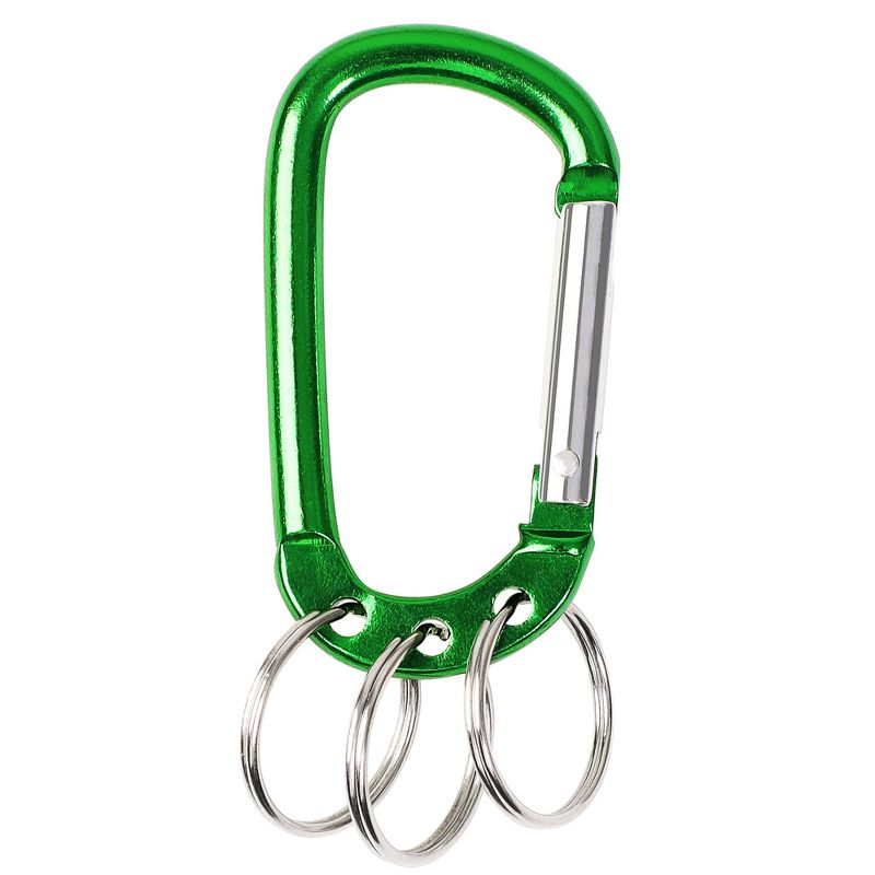 Unique Bargains Aluminum D Ring Carabiner with 3 Key Ring Green 1 Pc, 1 of 6