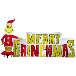 Gemmy Christmas Inflatable Grinch with Merry Grinchmas Sign, 5 ft Tall, Multi - 1 of 2
