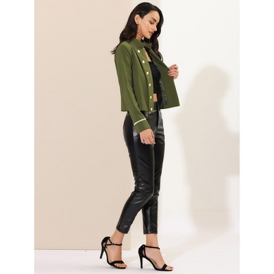 INSPIRE CHIC Women's Vintage Steampunk Open Front Button Decor Casual Jacket Small Army Green — фото 2