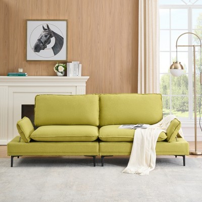 89'' Linen Couches,Modern Upholstered Loveseat Sofa with Adjustable Armrests  with Black Metal Legs for Living Room Small Spaces