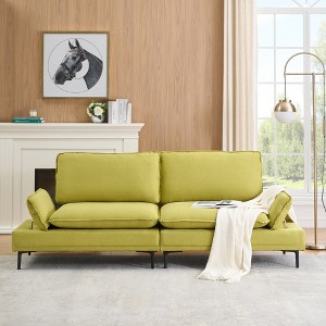 89'' Linen Couches,Modern Upholstered Loveseat Sofa with Adjustable Armrests  with Black Metal Legs for Living Room Small Spaces - 1 of 4