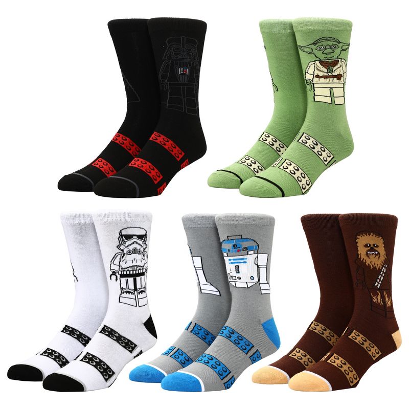 Lego X Star Wars Character Minifigs Men's 5-Pack Crew Socks, 1 of 7