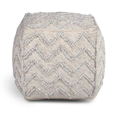 Kenzari Cream Zigzag Handwoven Wool Pouf - 18"