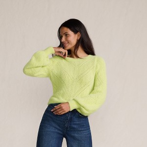 Lands' End Women's Eyelash Fuzzy Pointelle Puff Sleeve Sweater - 1 of 4