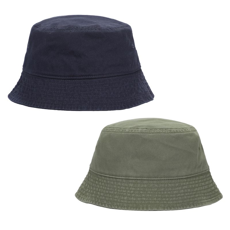 2-Pack Navy & Olive Washed 100% Cotton Bucket Hat Everyday Cotton Style Unisex Trendy Lightweight Outdoor Hot Fun Summer Beach Vacation Getaway, 1 of 8